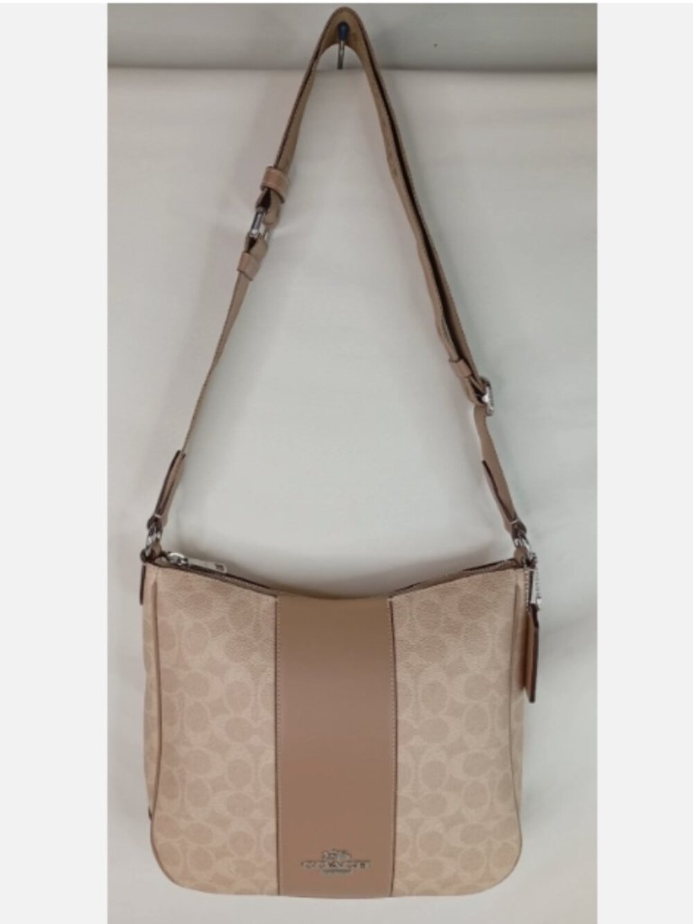 Coach Ellie File Bag In Signature Canvas w/ Stripe Taupe CZ183 Used *BAG ONLY*